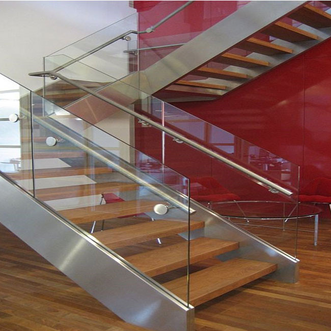 Glass Railing Straight Stair Double Plate Staircase pr-b00018