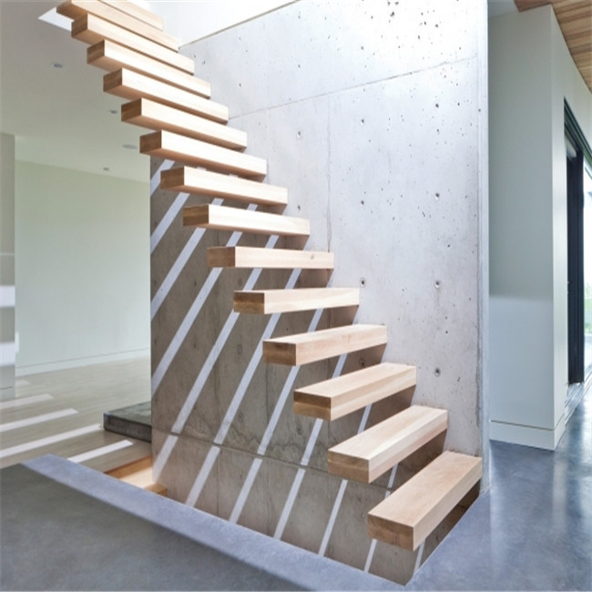 Thailand Rubber Wood Tread Stairs Floating Cantilevered Staircase pr-b00049 