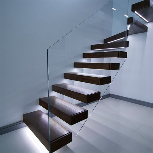 Hidden Beam Glass Tread Modern Staircase Floating Stairs pr-b00050