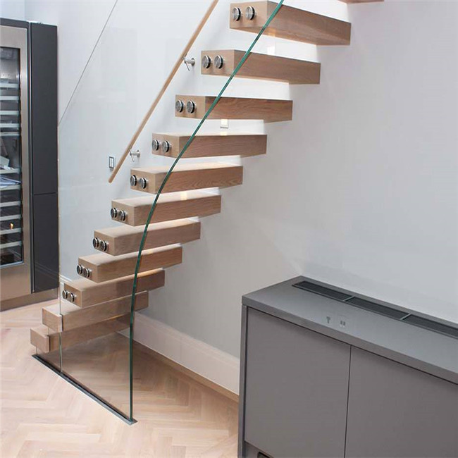 Hidden Beam Wood Tread Modern Staircase Floating Stairs pr-b00059